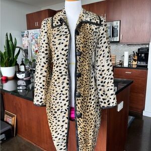 Vintage Trina Turk Animal Print Teddy Jacket with Black Trim